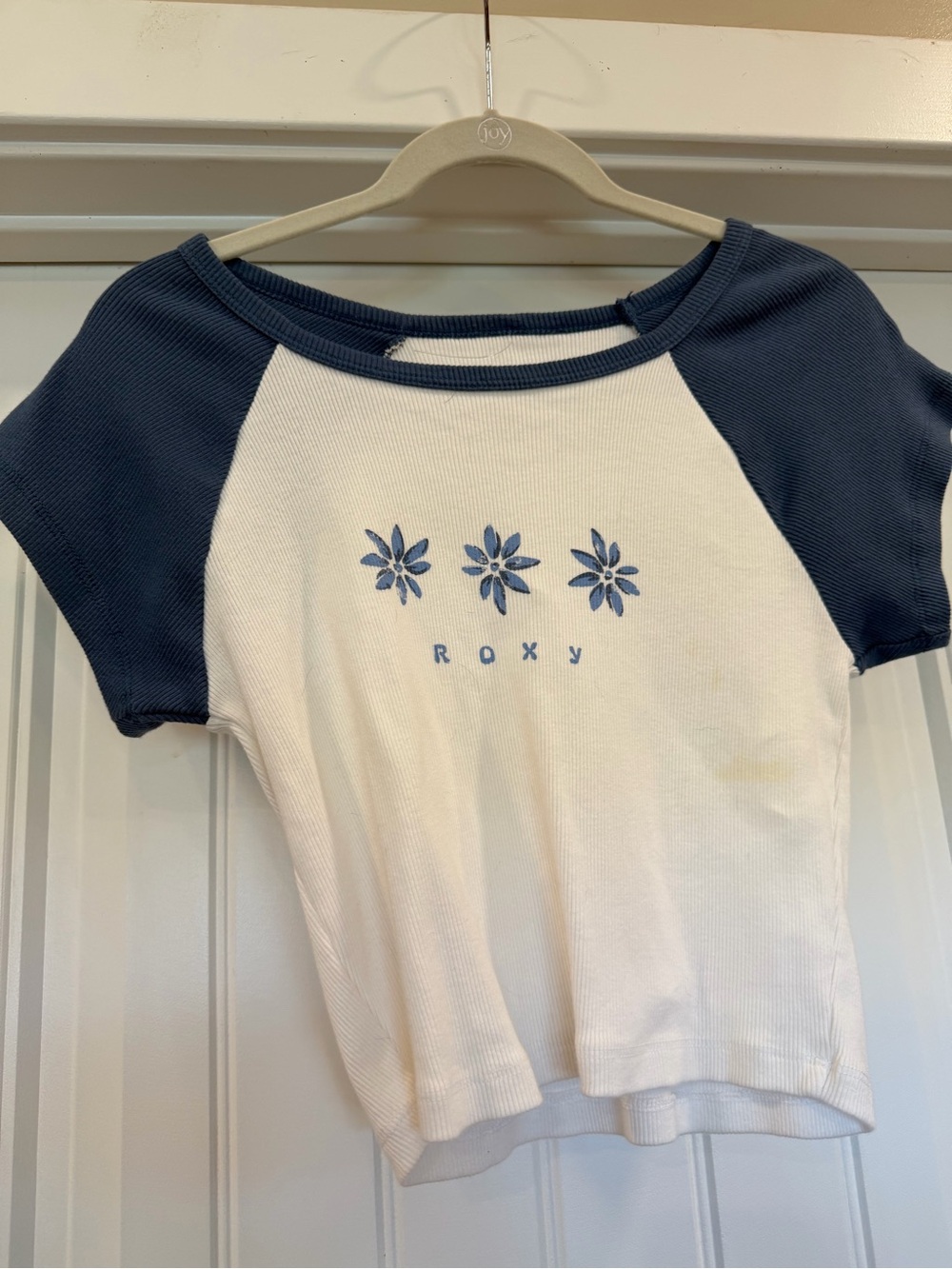 Roxy White Tee with Navy Trim and Logo